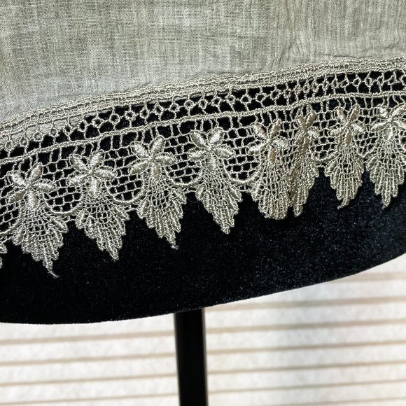 Flare Semi Sheer Grey Cotton Cover Up Top Lace Fringe Edge - Picture 7 of 8